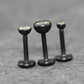 Black Crystal Threadless Flat Back Earring - Olive Green Tragus Piercing Stud - Labret Stud Earring Stack - Tiny Gothic Bezel Set Nose Ring