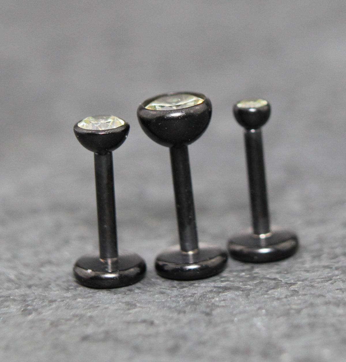 Black Crystal Threadless Flat Back Earring - Olive Green Tragus Piercing Stud - Labret Stud Earring Stack - Tiny Gothic Bezel Set Nose Ring