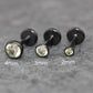Black Crystal Threadless Flat Back Earring - Olive Green Tragus Piercing Stud - Labret Stud Earring Stack - Tiny Gothic Bezel Set Nose Ring