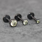 Black Crystal Threadless Flat Back Earring - Olive Green Tragus Piercing Stud - Labret Stud Earring Stack - Tiny Gothic Bezel Set Nose Ring