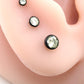 Black Crystal Threadless Flat Back Earring - Olive Green Tragus Piercing Stud - Labret Stud Earring Stack - Tiny Gothic Bezel Set Nose Ring