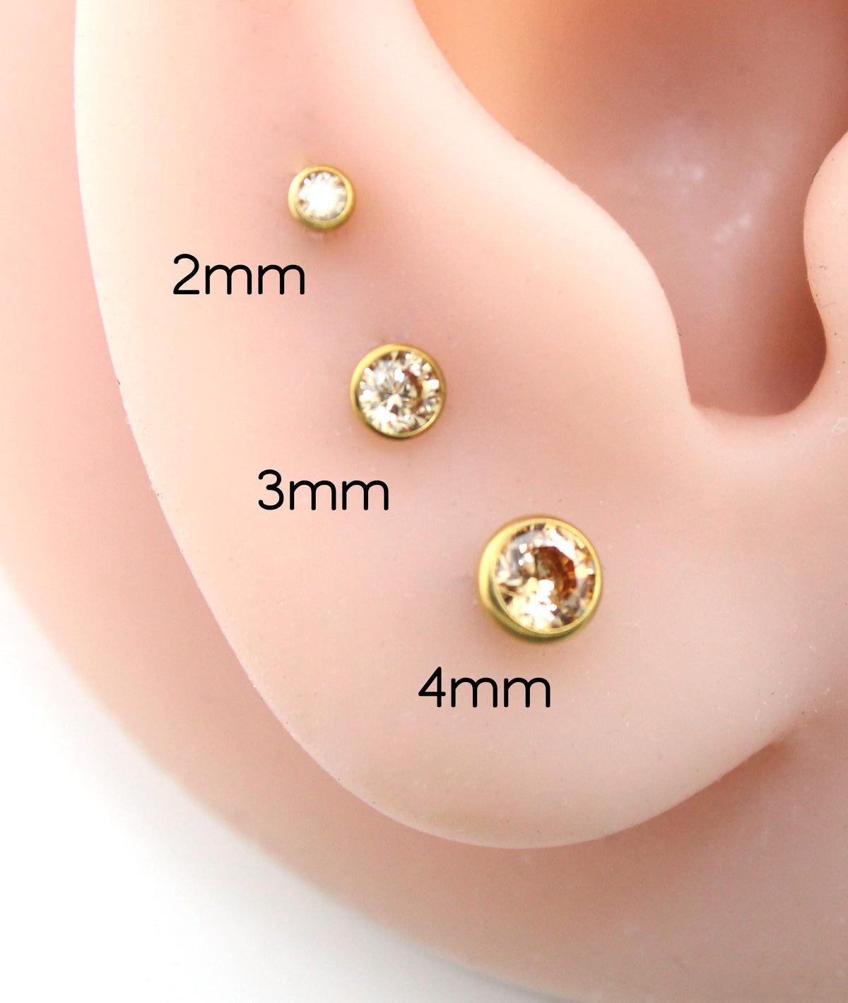 Citrine Gold Threadless Stud Earring • Champagne Stone Nose Ring • Tragus Piercing Stud • Flat Back Earring • Bezel Set Helix Cartilage Stud