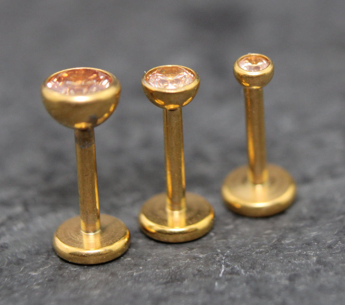 Citrine Gold Threadless Stud Earring • Champagne Stone Nose Ring • Tragus Piercing Stud • Flat Back Earring • Bezel Set Helix Cartilage Stud
