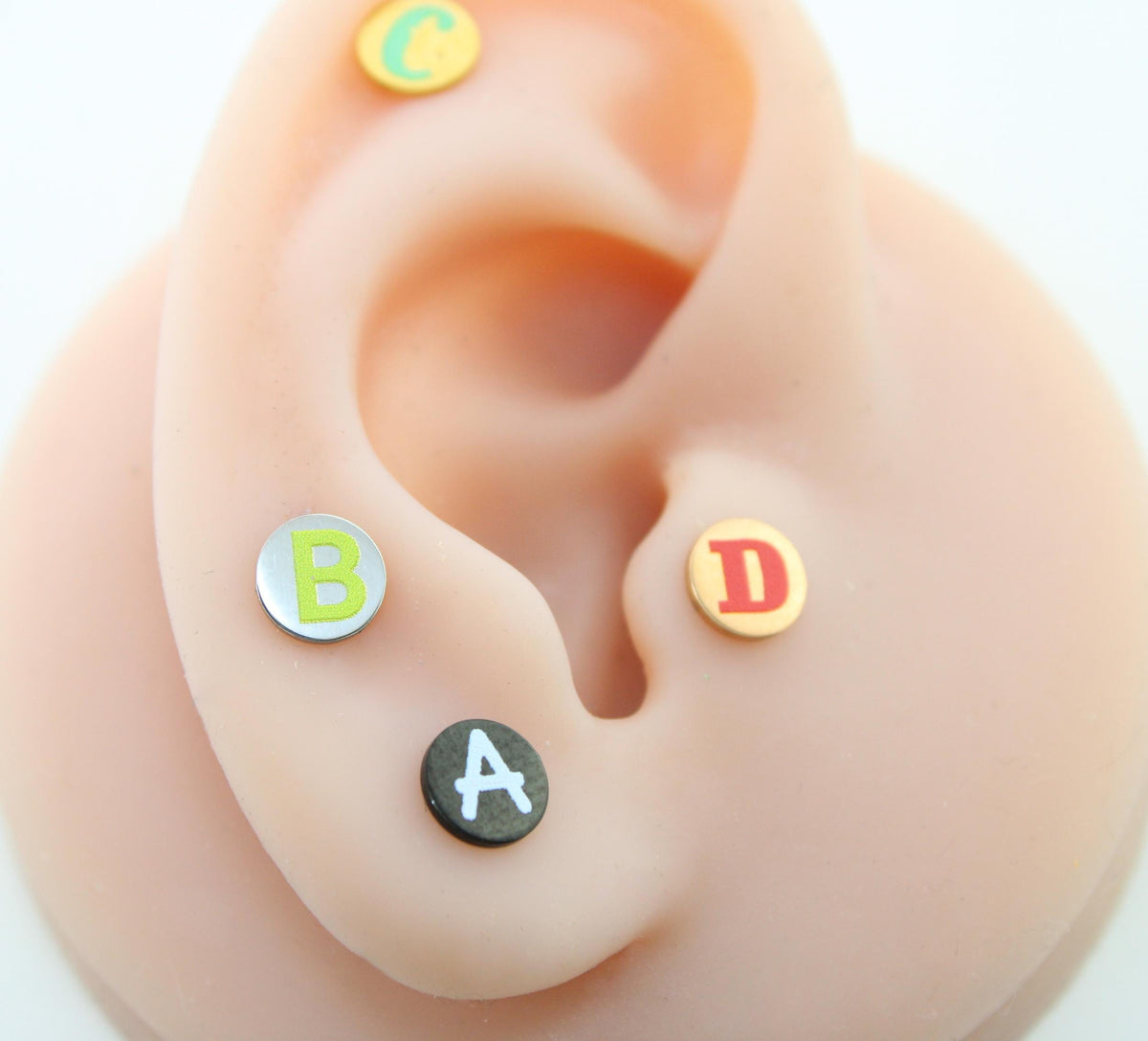 Small Flat Disc Circle Custom Letter Labret Stud • Flatback Threadless Tragus Custom Color Helix Push Pin Earrings Cartilage Flat Back Gold