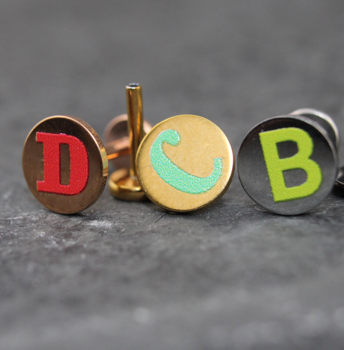 Small Flat Disc Circle Custom Letter Labret Stud • Flatback Threadless Tragus Custom Color Helix Push Pin Earrings Cartilage Flat Back Gold