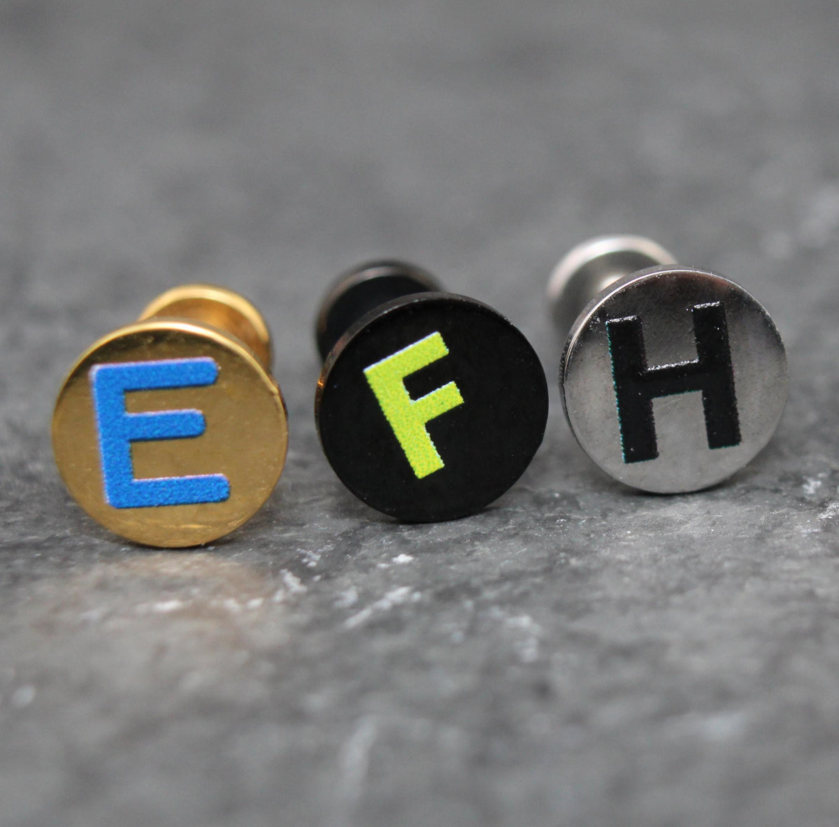 Small Flat Disc Circle Custom Letter Labret Stud • Flatback Threadless Tragus Custom Color Helix Push Pin Earrings Cartilage Flat Back Gold
