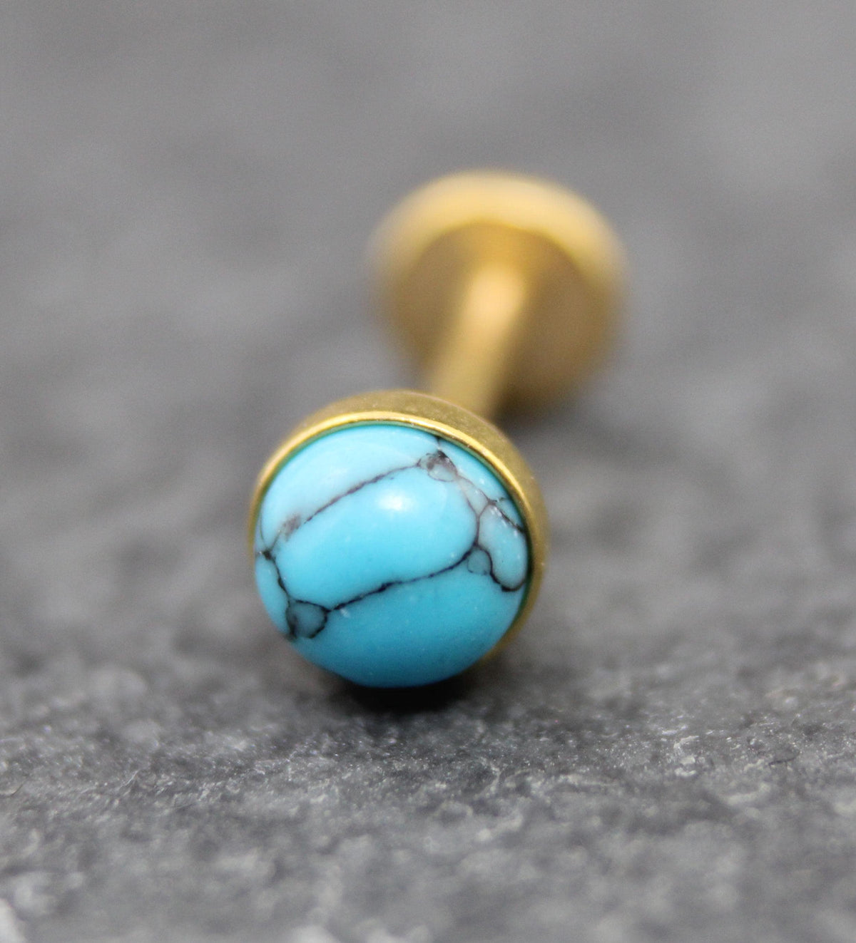 Turquoise Labret Gold Stud Earrings, Gold PVD Threadless Push Pin, Cartilage Piercing Jewelry, Gold Stud Earring Stack, Tragus Piercing Stud