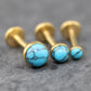 Turquoise Labret Gold Stud Earrings, Gold PVD Threadless Push Pin, Cartilage Piercing Jewelry, Gold Stud Earring Stack, Tragus Piercing Stud