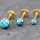 Turquoise Labret Gold Stud Earrings, Gold PVD Threadless Push Pin, Cartilage Piercing Jewelry, Gold Stud Earring Stack, Tragus Piercing Stud