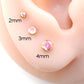 Pink CZ Gold Threadless Flat Back Earring - Cartilage Earring - Labret Stud Earring Stack - Gold Nose Stud - Tiny Bezel Set Nose Ring