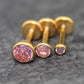 Pink CZ Gold Threadless Flat Back Earring - Cartilage Earring - Labret Stud Earring Stack - Gold Nose Stud - Tiny Bezel Set Nose Ring