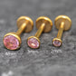 Pink CZ Gold Threadless Flat Back Earring - Cartilage Earring - Labret Stud Earring Stack - Gold Nose Stud - Tiny Bezel Set Nose Ring