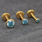 Gold Pink CZ Threadless Flat Back Earring - Tragus Piercing Stud - Labret Stud Earring Stack - Gold Nose Stud - Tiny Bezel Set Nose Ring