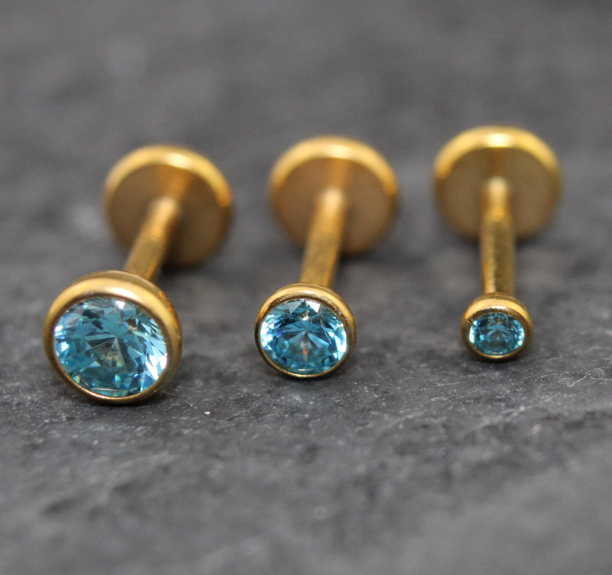 Gold Pink CZ Threadless Flat Back Earring - Tragus Piercing Stud - Labret Stud Earring Stack - Gold Nose Stud - Tiny Bezel Set Nose Ring