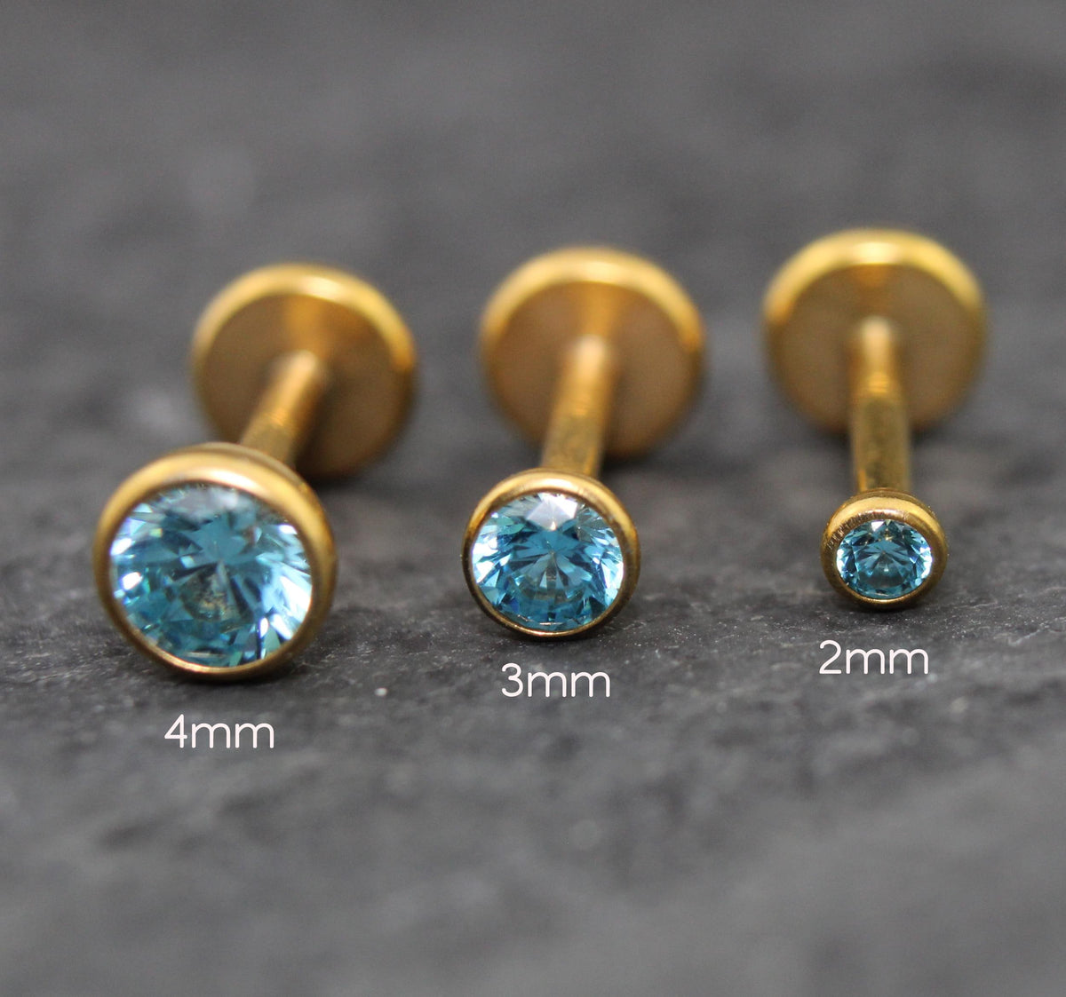 Gold Pink CZ Threadless Flat Back Earring - Tragus Piercing Stud - Labret Stud Earring Stack - Gold Nose Stud - Tiny Bezel Set Nose Ring