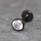 Black Clear Cubic Zirconia Threadless Earring -Tiny Black Clear Stone Tragus Piercing Flat Back Earring, Helix, Nose Stud- Black Nose Stud