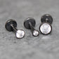Black Clear Cubic Zirconia Threadless Earring -Tiny Black Clear Stone Tragus Piercing Flat Back Earring, Helix, Nose Stud- Black Nose Stud