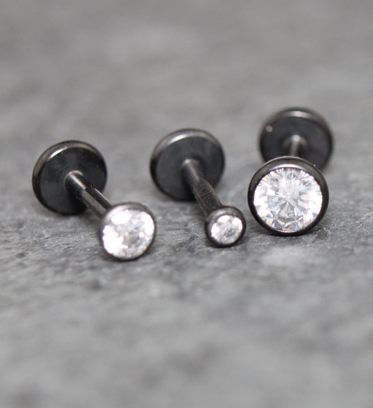 Black Clear Cubic Zirconia Threadless Earring -Tiny Black Clear Stone Threadless Flat Back Earring Tragus, Helix, Nose Stud- Black Nose Stud