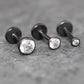 Black Clear Cubic Zirconia Threadless Earring -Tiny Black Clear Stone Tragus Piercing Flat Back Earring, Helix, Nose Stud- Black Nose Stud