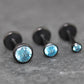Aqua CZ Threadless Black Earring -Cartilage Aqua Stone Threadless Flat Back Earring Tragus, Helix, Nose Stud- Black Nose Stud - Ear Stacking