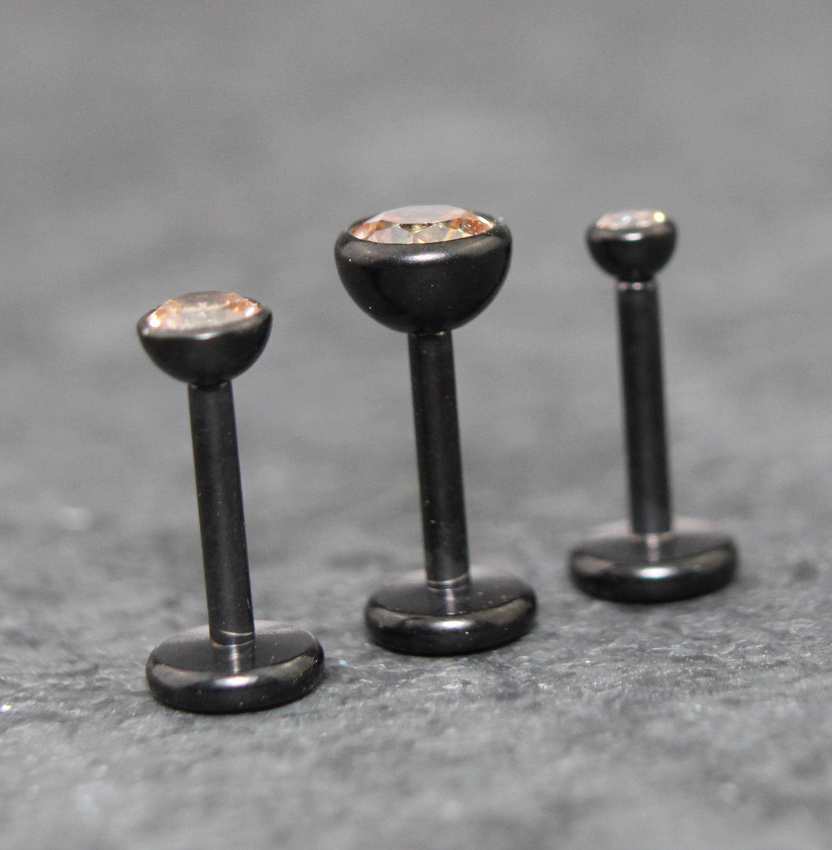 Champagne CZ Threadless Black Earring - Ear Cartilage Stud - Black Nose Stud - Ear Stacking - CZ Stone Threadless Flat Back Earring Tragus