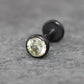 Black Crystal Threadless Flat Back Earring - Olive Green Tragus Piercing Stud - Labret Stud Earring Stack - Tiny Gothic Bezel Set Nose Ring
