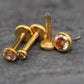 Citrine Gold Threadless Stud Earring • Champagne Stone Nose Ring • Tragus Piercing Stud • Flat Back Earring • Bezel Set Helix Cartilage Stud
