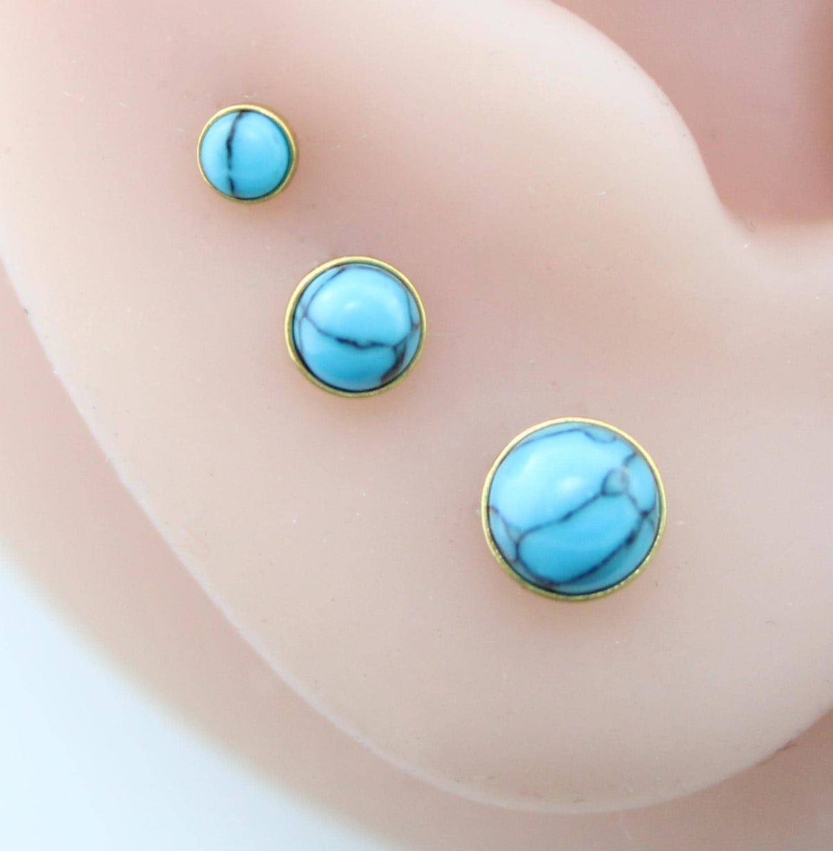 Turquoise Labret Gold Stud Earrings, Gold PVD Threadless Push Pin, Cartilage Piercing Jewelry, Gold Stud Earring Stack, Tragus Piercing Stud