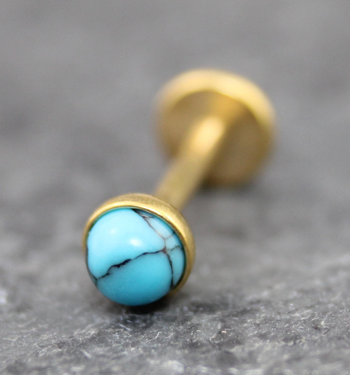 Turquoise Labret Gold Stud Earrings, Gold PVD Threadless Push Pin, Cartilage Piercing Jewelry, Gold Stud Earring Stack, Tragus Piercing Stud