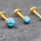 Turquoise Labret Gold Stud Earrings, Gold PVD Threadless Push Pin, Cartilage Piercing Jewelry, Gold Stud Earring Stack, Tragus Piercing Stud