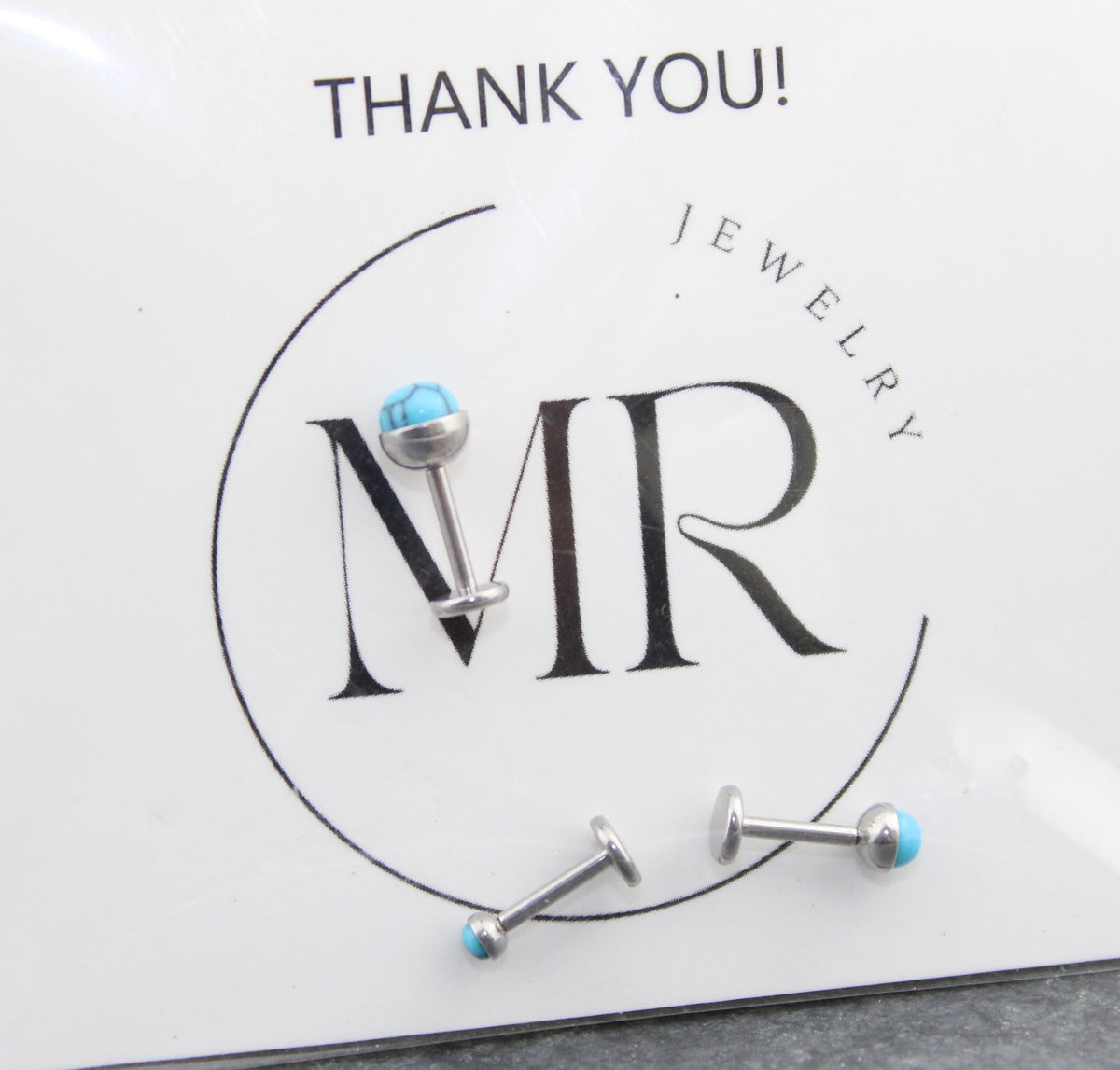 Turquoise Labret Silver Stud Earrings, Stainless Threadless Push Pin, Cartilage Piercing Jewelry, Stud Earring Stack, Tragus Piercing Stud