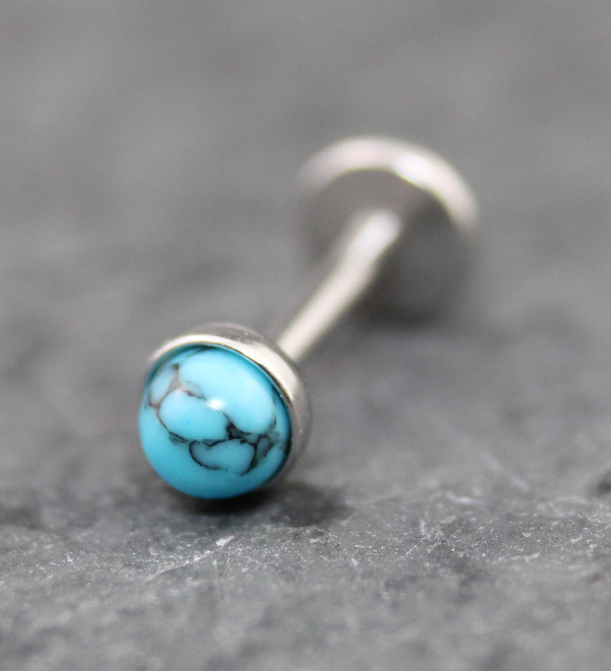 Turquoise Labret Silver Stud Earrings, Stainless Threadless Push Pin, Cartilage Piercing Jewelry, Stud Earring Stack, Tragus Piercing Stud