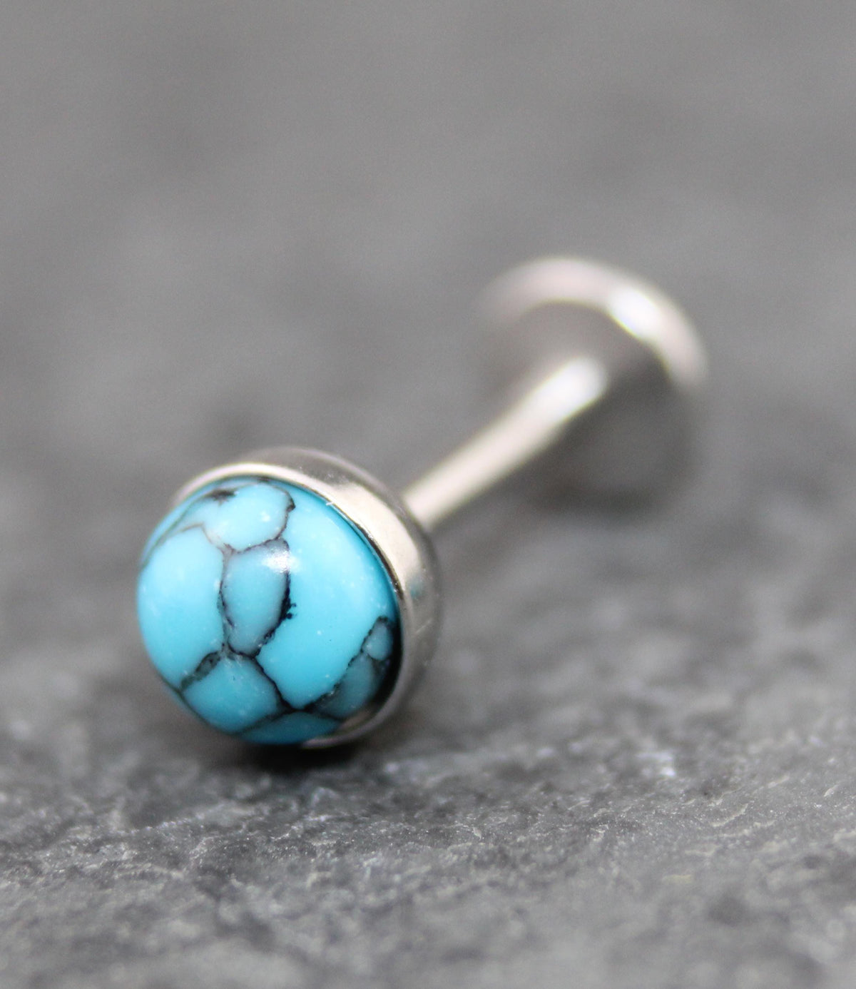 Turquoise Labret Silver Stud Earrings, Stainless Threadless Push Pin, Cartilage Piercing Jewelry, Stud Earring Stack, Tragus Piercing Stud