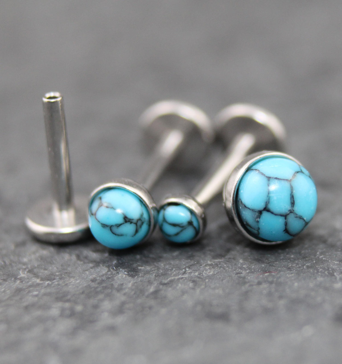 Turquoise Labret Silver Stud Earrings, Stainless Threadless Push Pin, Cartilage Piercing Jewelry, Stud Earring Stack, Tragus Piercing Stud
