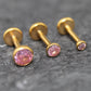 Pink CZ Gold Threadless Flat Back Earring - Cartilage Earring - Labret Stud Earring Stack - Gold Nose Stud - Tiny Bezel Set Nose Ring
