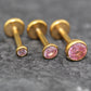 Pink CZ Gold Threadless Flat Back Earring - Cartilage Earring - Labret Stud Earring Stack - Gold Nose Stud - Tiny Bezel Set Nose Ring
