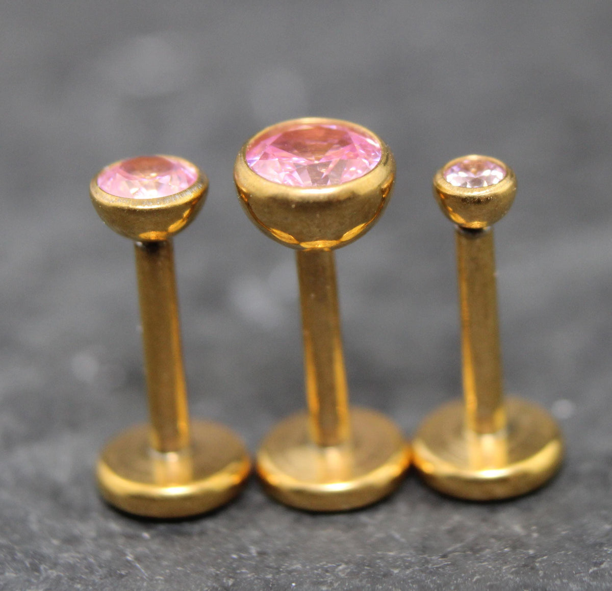 Gold Pink CZ Threadless Flat Back Earring - Tragus Piercing Stud - Labret Stud Earring Stack - Gold Nose Stud - Tiny Bezel Set Nose Ring