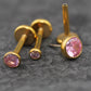 Pink CZ Gold Threadless Flat Back Earring - Cartilage Earring - Labret Stud Earring Stack - Gold Nose Stud - Tiny Bezel Set Nose Ring
