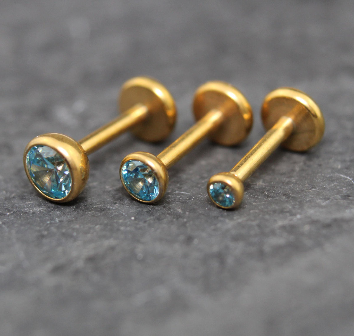 Gold Pink CZ Threadless Flat Back Earring - Tragus Piercing Stud - Labret Stud Earring Stack - Gold Nose Stud - Tiny Bezel Set Nose Ring