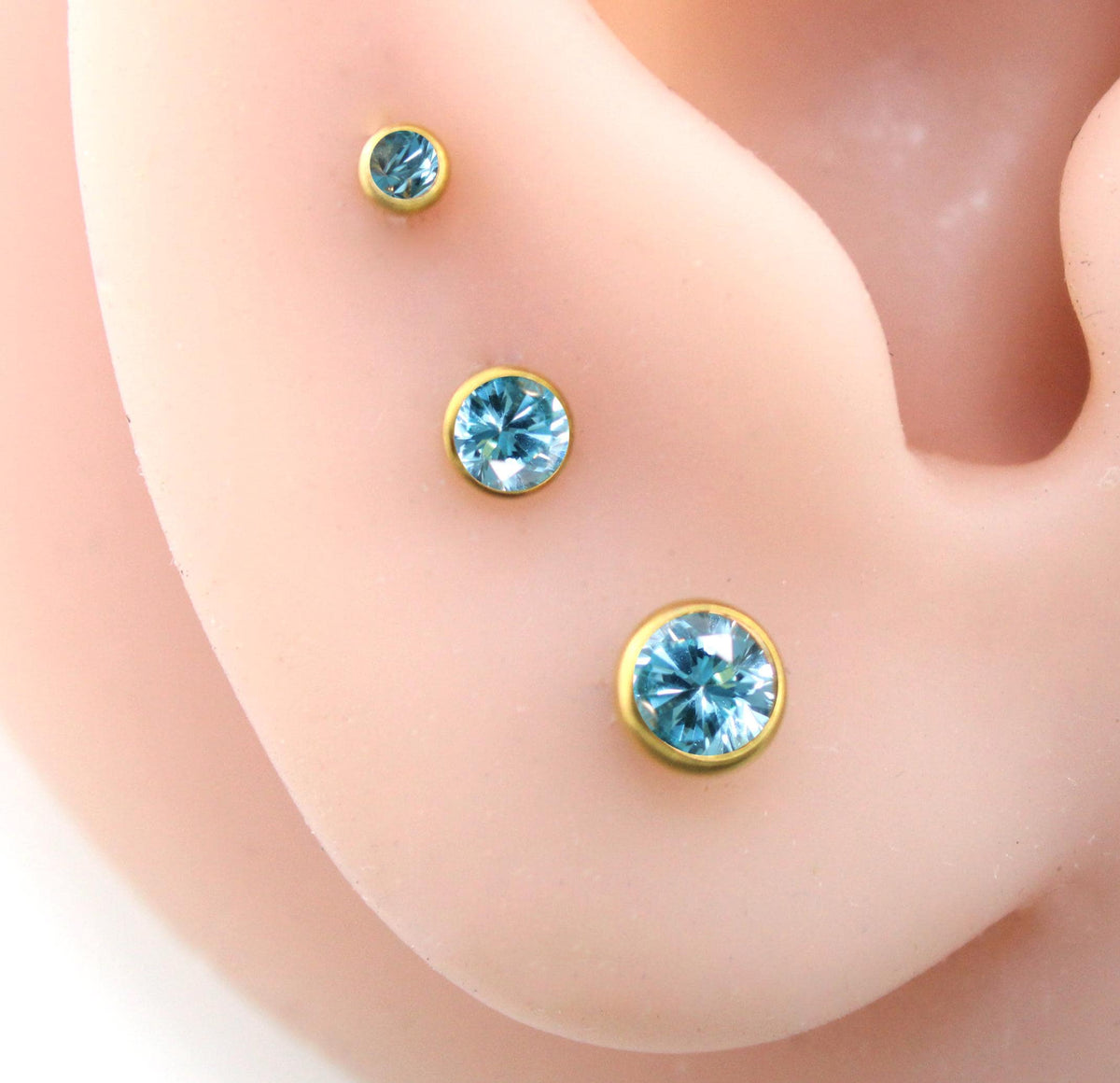 Gold Pink CZ Threadless Flat Back Earring - Tragus Piercing Stud - Labret Stud Earring Stack - Gold Nose Stud - Tiny Bezel Set Nose Ring