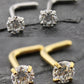 Pair Moissanite Prong Set Nose Rings Implant Grade L Shape Silver/Gold PVD