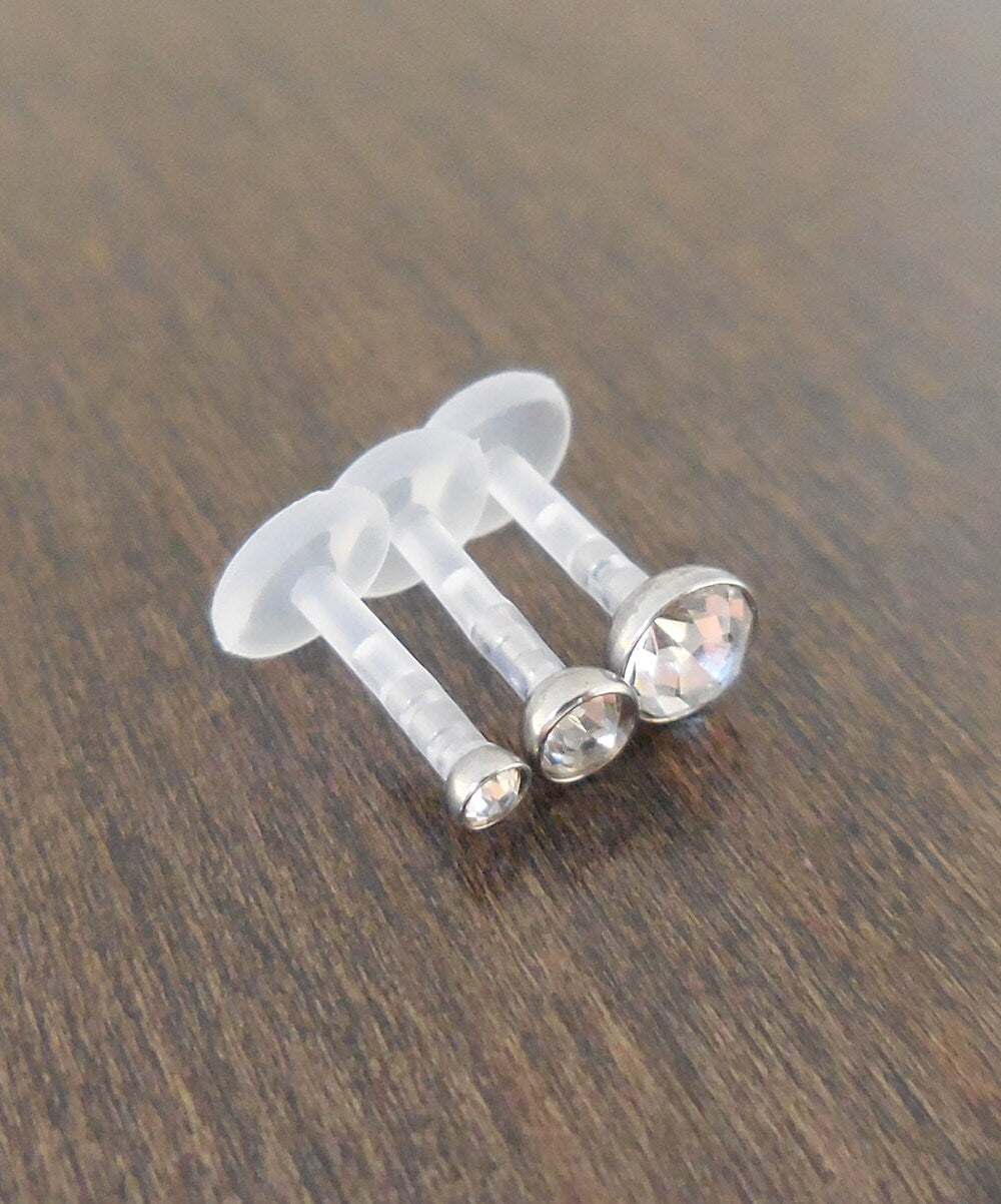 16G 6, 8 or 10mm Clear CZ Helix BioFlex BioPlast Earring Monroe Lip Labret Rings Jewelry