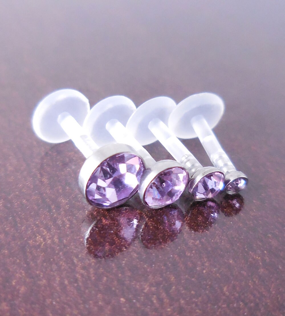 16G 6, 8 or 10mm Lavender CZ Helix BioFlex Earring Tragus Labret BioPlast Earrings Rings