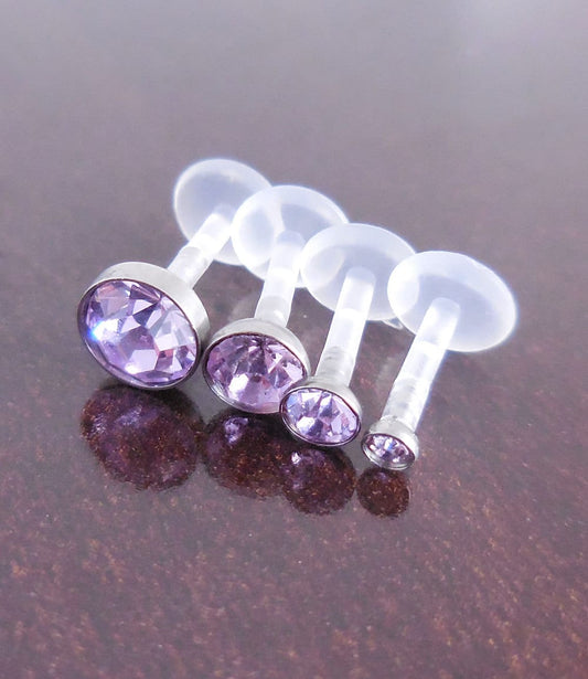 16G 6, 8 or 10mm Lavender CZ Helix BioFlex Earring Tragus Labret BioPlast Earrings Rings