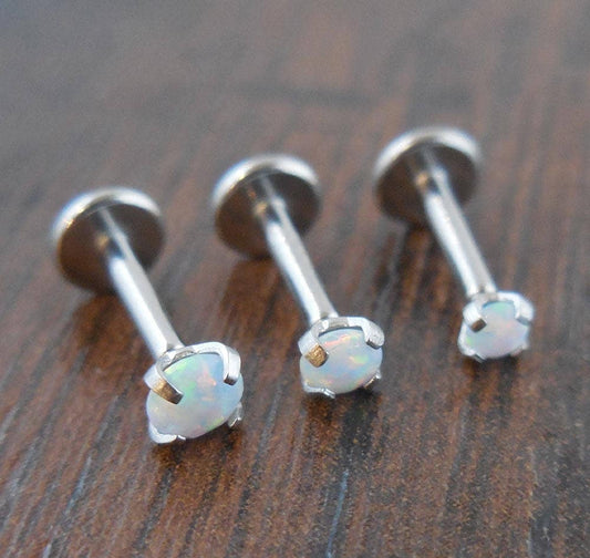 18g 2mm 2.5mm or 3mm Tragus 1/4" 6mm Fire & Ice White Opal Cartilage Triple Forward Helix Piercing Bar Ear Nose Conch Ring