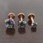 Gold Tone Rainbow Crystal 18G 1/4" 6mm  2,3,4 or 5mm Prong Set CZ Tragus Cartilage Earring Triple Forward Helix Piercing Nose Rings Stud
