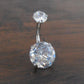 Internally Threaded Double Prong Set Large 10mm Clear CZ Stainless Steel Gold Tone Belly Button Ring Titanium Bar Navel