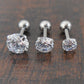 Stainless Steel Clear Prong Set Cubic Zirconia 16G 1/4" 2-5mm Ball Back Triple Forward Helix Tone Ear Cartilage Earrings
