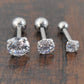 Stainless Steel Clear Prong Set Cubic Zirconia 16G 1/4" 2-5mm Ball Back Triple Forward Helix Tone Ear Cartilage Earrings
