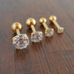 Triple Forward Helix Jewelry Gold Tone Titanium Clear Prong Set CZ Cartilage Earrings Cubic Zirconia 16G 1/4" 2-5mm Ball Back Ear